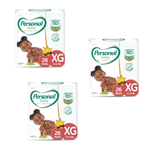3 Pacotes Fralda Personal Baby Premium Protection XG 26 unidades