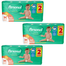 3 Pacotes Fralda Personal Baby Protect e Sec M 40 Unidades