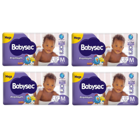 4 Pacotes Fralda Babysec Premium M 32 Unidades