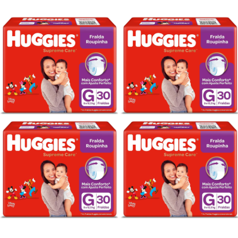4 Pacotes Fralda Huggies Roupinha Supreme Care G 30 Unidades