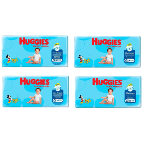 4 Pacotes Fralda Huggies Tripla Proteção G 36 Unidades