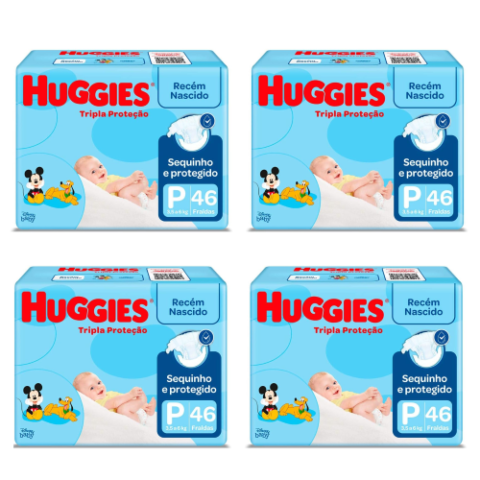 4 Pacotes Fralda Huggies Tripla Proteção P 46 Unidades