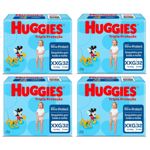 4 Pacotes Fralda Huggies Tripla Proteção XXG 32 Unidades