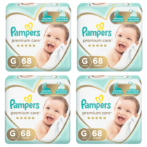 4 Pacotes Fralda Pampers Premium Care G 68 unidades