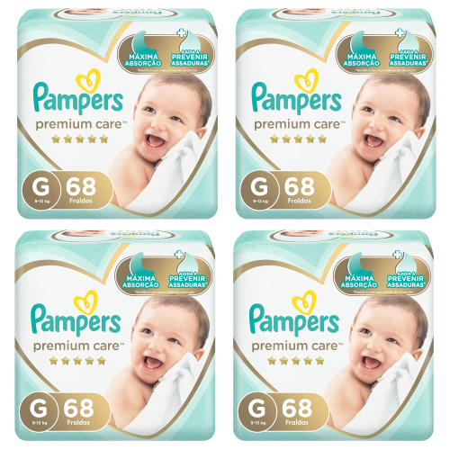 4 Pacotes Fralda Pampers Premium Care G 68 Unidades Clubinho Do Desconto