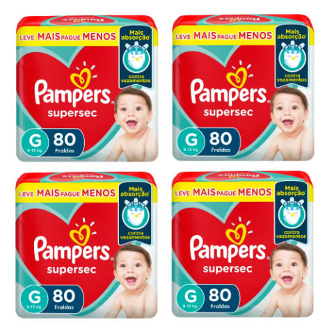 4 Pacotes Fralda Pampers Supersec G 80 Unidades