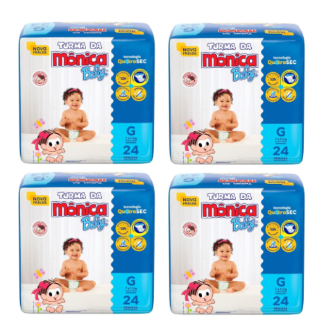 4 Pacotes Fralda Turma da Mônica Baby G 24 Unidades
