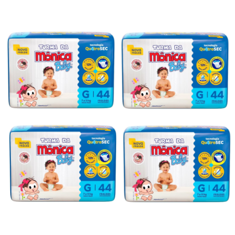 4 Pacotes Fralda Turma da Mônica Baby Mega G 44 Unidades