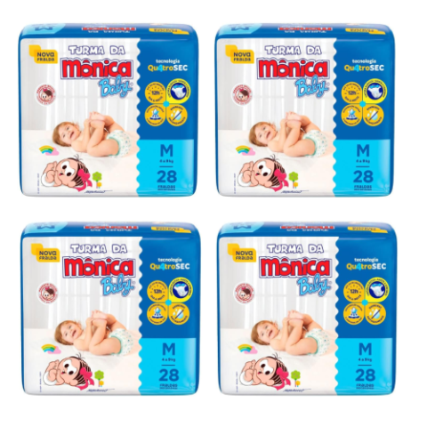 4 Pacotes Fralda Turma da Mônica Baby M 28 Unidades