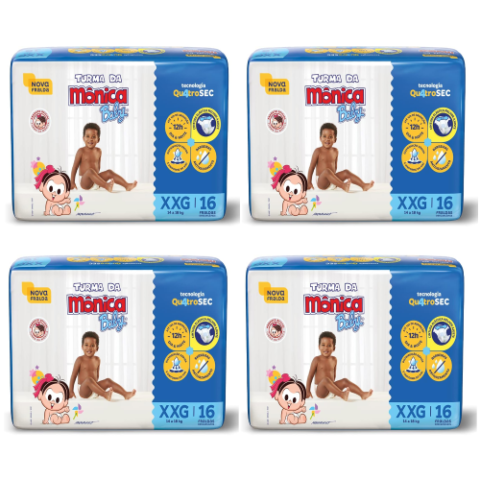 4 Pacotes Fralda Turma da Mônica Baby XXG 16 Unidades