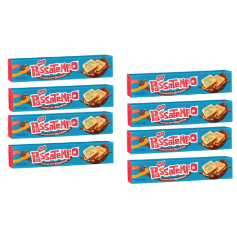 8 Pacotes Biscoito Recheado Passatempo Chocolate 130g