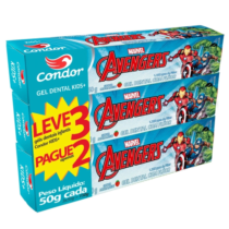 Kit 3 Unidades Gel Dental Condor Kids+ Avengers com Flúor Morango