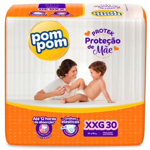 Fralda Pom Pom Protek Proteção de Mãe Mega XXG 30 Unidades