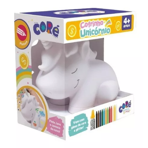 Cofre Unicórnio para Colorir Acompanha Giz De Cera E Glitter