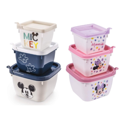 Conjunto 3 Potes Conect Quadrado Minnie ou Mickey Baby 140ml/270ml/470ml Plasútil