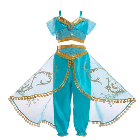 Fantasia Luxo Vestido + Coroa Infantil Princesa Jasmine Disney
