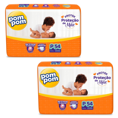 2 Pacotes Fralda Pom Pom Derma Protek P 54 Unidades