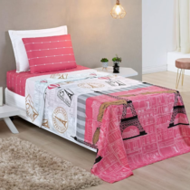 Jogo De Cama Paris 03 Peças Menina Pink RViotto Enxovais