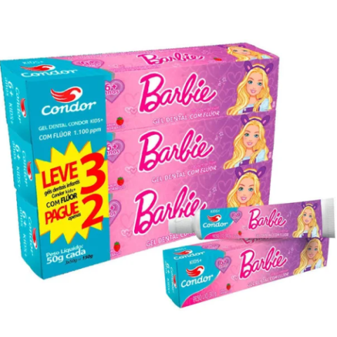Kit 3 Unidades Creme Dental Condor Barbie 50g cada