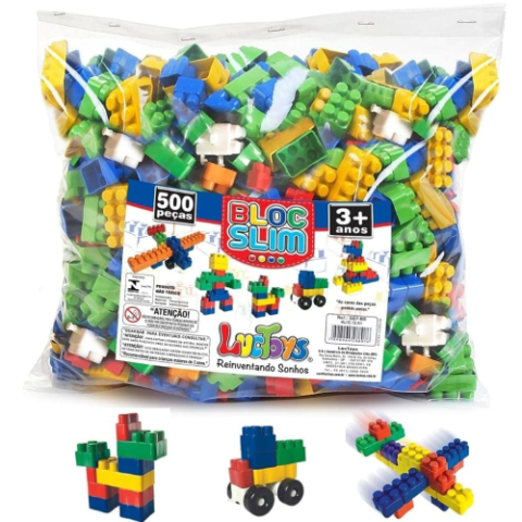 Kit Com 500 Peças De Bloco De Montar Bloc Slim Colors Luc Toys