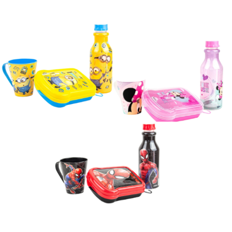 Kit Plasútil Infantil com Garrafinha 500ml Retrô + Caneca 360ml + Sanduicheira