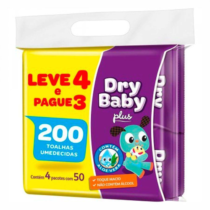 Pack 4 Pacotes Toalha Umedecida Dry Baby Plus 50 Unidades cada