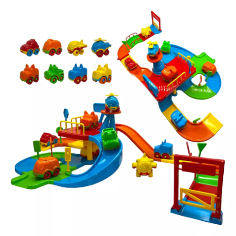 Pista Carrinhos Corrida com 8 Carrinhos DengoToys