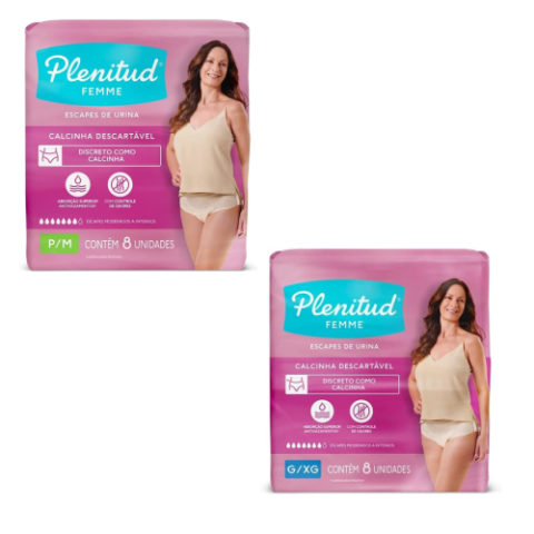 Roupa Íntima Plenitud Active Mulher 8 unidades P ao XG