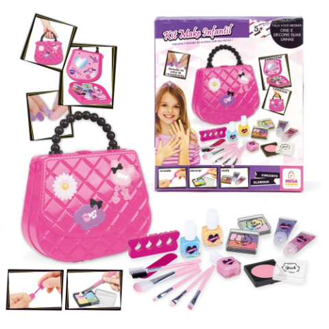 Kit Make Infantil Unhas Decorativas Com Bolsa De Mão