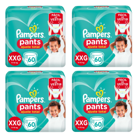 4 Pacotes Fralda Pampers Pants Ajuste Total XXG 60 unidades