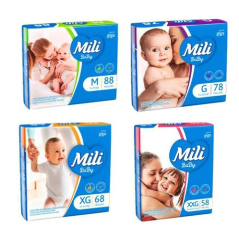 2 Pacotes Fralda Mili Baby Giga M/G/XG/XXG