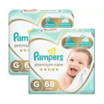 2 Pacotes Fralda Pampers Premium Care G 68 Unidades