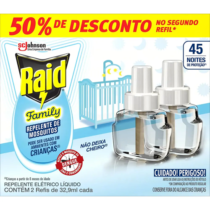 2 Unidades Refil Líquido Repelente Elétrico Raid 45 Noites Family