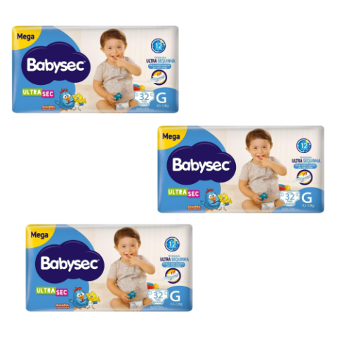 3 Pacotes Fralda Babysec Ultrasec Galinha Pintadinha G 32 Unidades