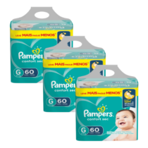 3 Pacotes Fralda Descartável Pampers Confort Sec G 60 Unidades