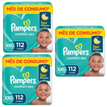 3 Pacotes Fralda Pampers Confort Sec XXG 112 Unidades