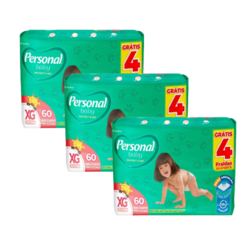 3 Pacotes Fralda Personal Soft & Protect Hiper XG 60 Unidades