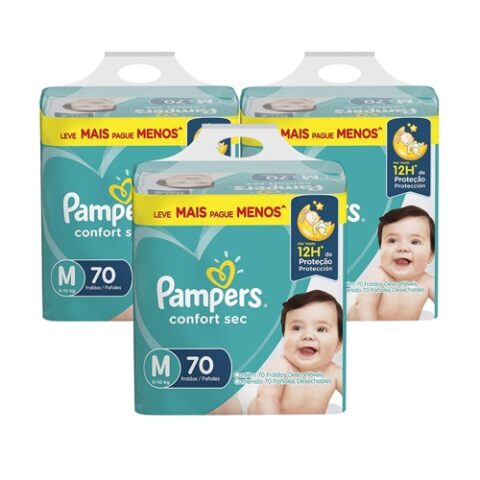 3 Pacotes Fraldas Confort Sec M 70 Unidades Pampers