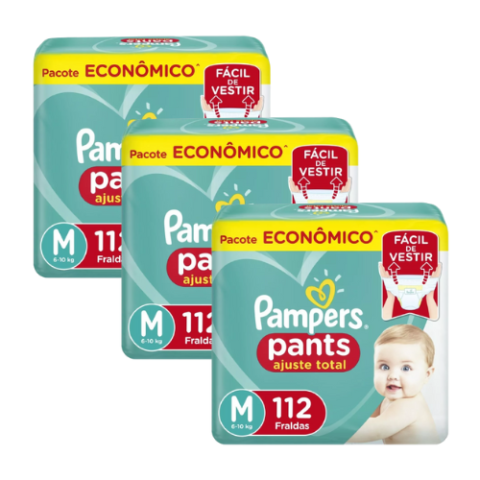 3 Pacotes Fraldas Pampers Pants M 112 Unidades