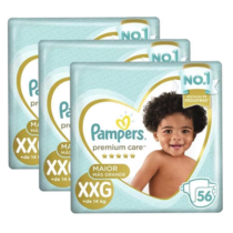 3 Pacotes Fraldas Pampers Premium Care XXG 56 Unidades
