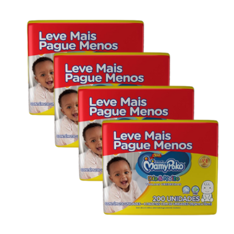 4 Packs Lenço Umedecido MamyPoko Dia&Noite 200 unidades