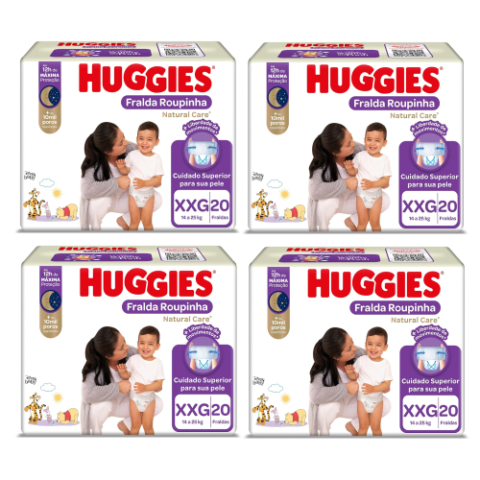 4 Pacotes Fralda Huggies Roupinha Natural Care XXG 20 Unidades
