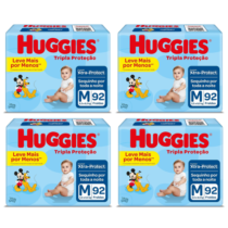 4 Pacotes Fralda Huggies Tripla Proteção M 92 Unidades