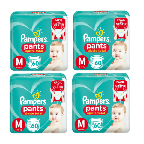 4 Pacotes Fralda Pampers Pants Ajuste Total M 60 unidades