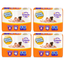 4 Pacotes Fralda Pom Pom Derma Protek G 42 Unidades