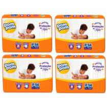 4 Pacotes Fralda Pom Pom Derma Protek P 54 Unidades