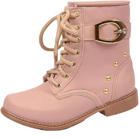 Bota Coturno Infantil Cadarço Fivela Nude