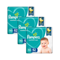 3 Pacotes Fraldas Pampers Confort Sec XG 62 Unidades