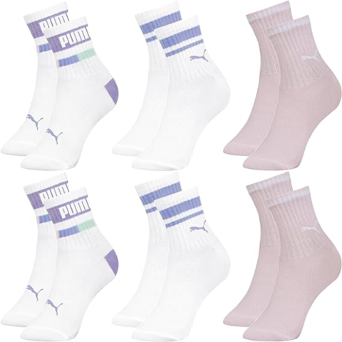 Kit 6 Pares Meia Puma Infantil Meninas Cano Médio