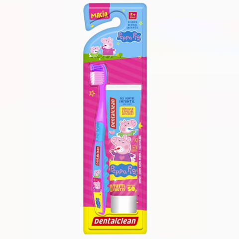 Kit Infantil Creme Dental Peppa Pig Tutti Frutti 50g + Escova de Dentes Dentalclean